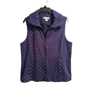 Coldwater Creek Polka Dot Lined Vest Navy Blue & White Womens Large Pockets